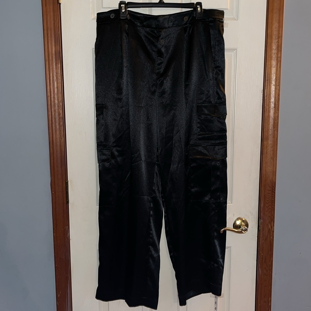 New-a new day-16-black-high-rise, satin, pleated, wide leg, slouchy, cargo pants